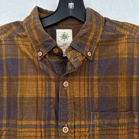 Territory Ahead Shirt Men Medium Button Corduroy Rust Brown Plaid Western Cowboy - Picture 2 of 9